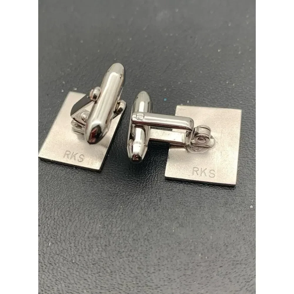 Vintage RKS Signed‎ Silver Tone Etched Cuff Links Classic